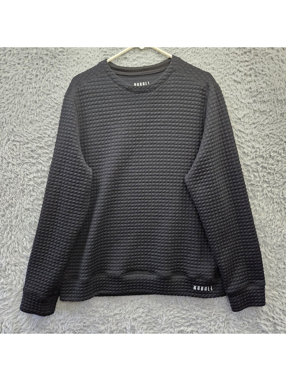 NOBULL Sweatshirt Quilted Textured Waffle Grid Men Large Running Reflective Logo